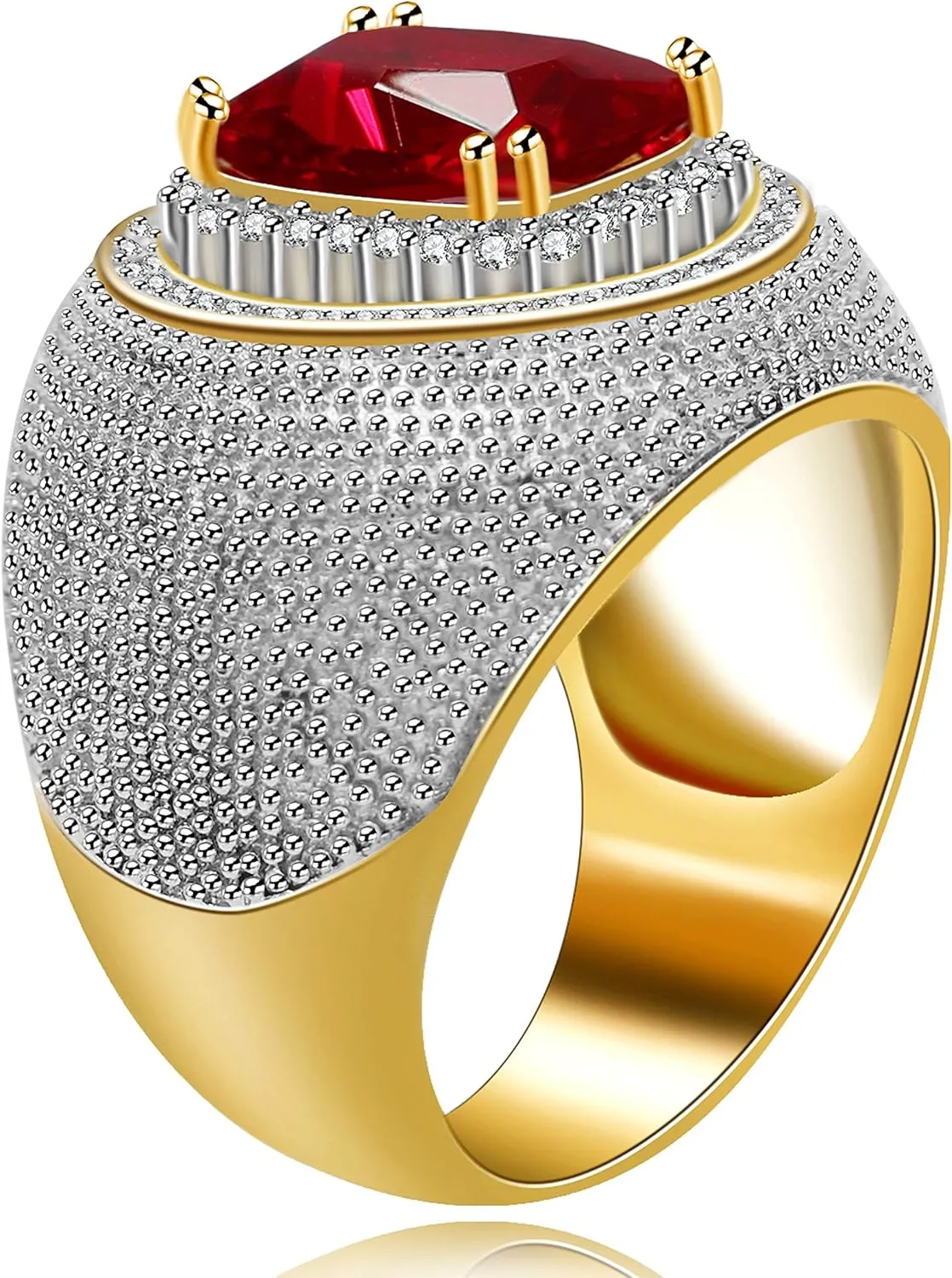 Uloveido Cool Emerald Cut Micro-Inlaid Red Zircon Rings Rectangle Shape Big CZ Wedding Band Ring for Men Y587