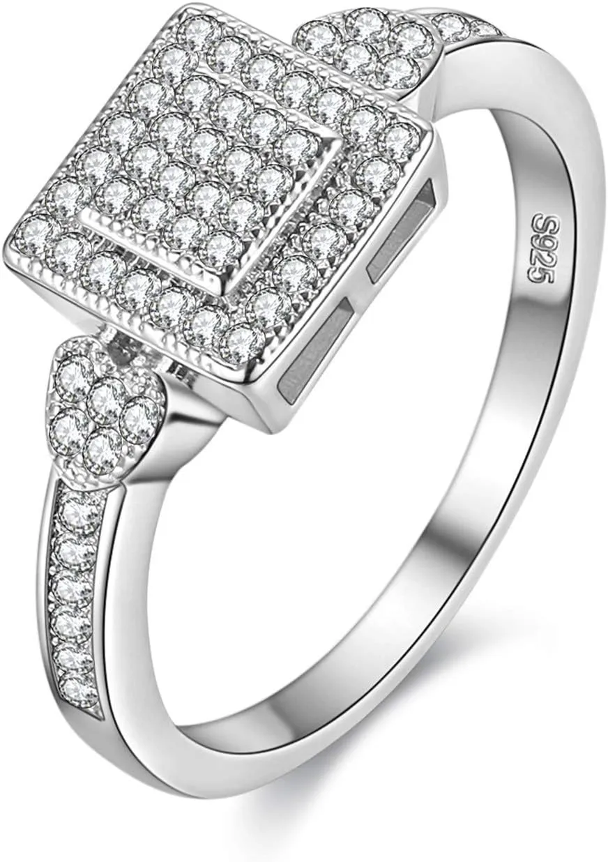 Uloveido Created Diamond Engagement Wedding Heart Rings for Women Bridal Silver Color Square Anniversary Promise Ring for Her Female Gift with Cubic Zirconia Y010