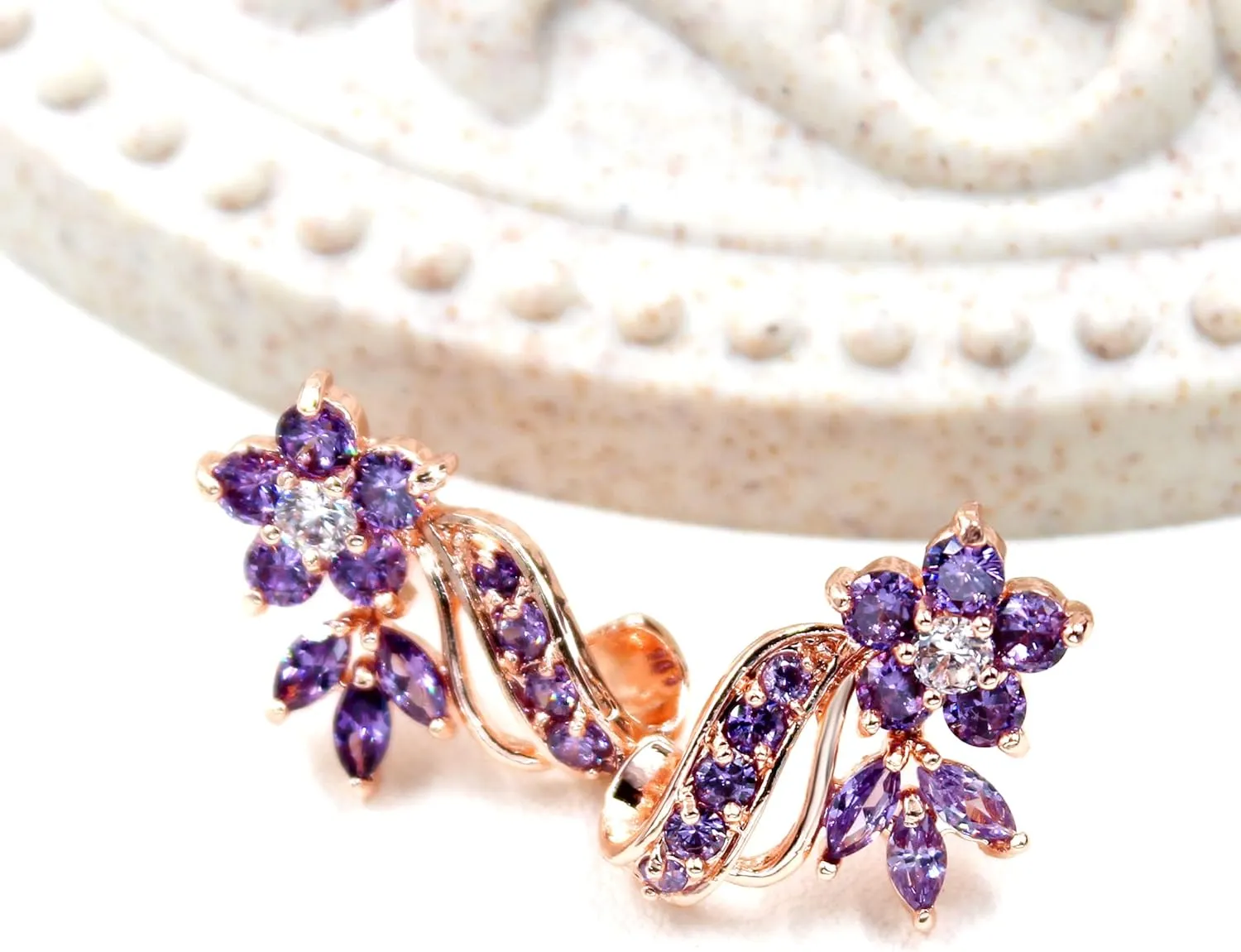 Uloveido Dainty Multi Color Cubic Zirconia Crystal Flower Leaf Stud Wrap Earrings for Women Rose Gold Plated Y492