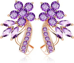 Uloveido Dainty Multi Color Cubic Zirconia Crystal Flower Leaf Stud Wrap Earrings for Women Rose Gold Plated Y492