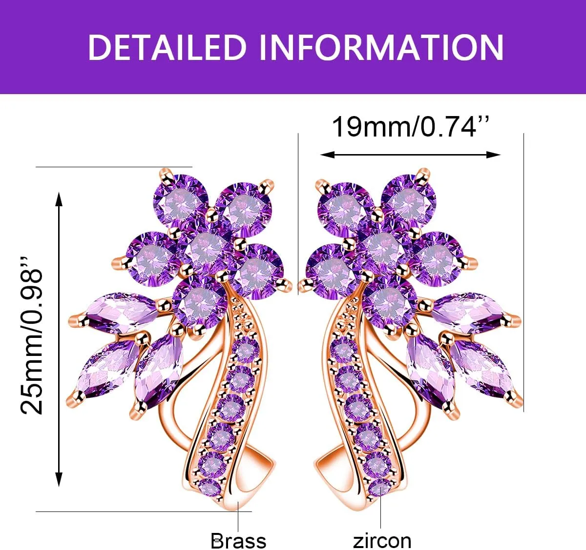 Uloveido Dainty Multi Color Cubic Zirconia Crystal Flower Leaf Stud Wrap Earrings for Women Rose Gold Plated Y492