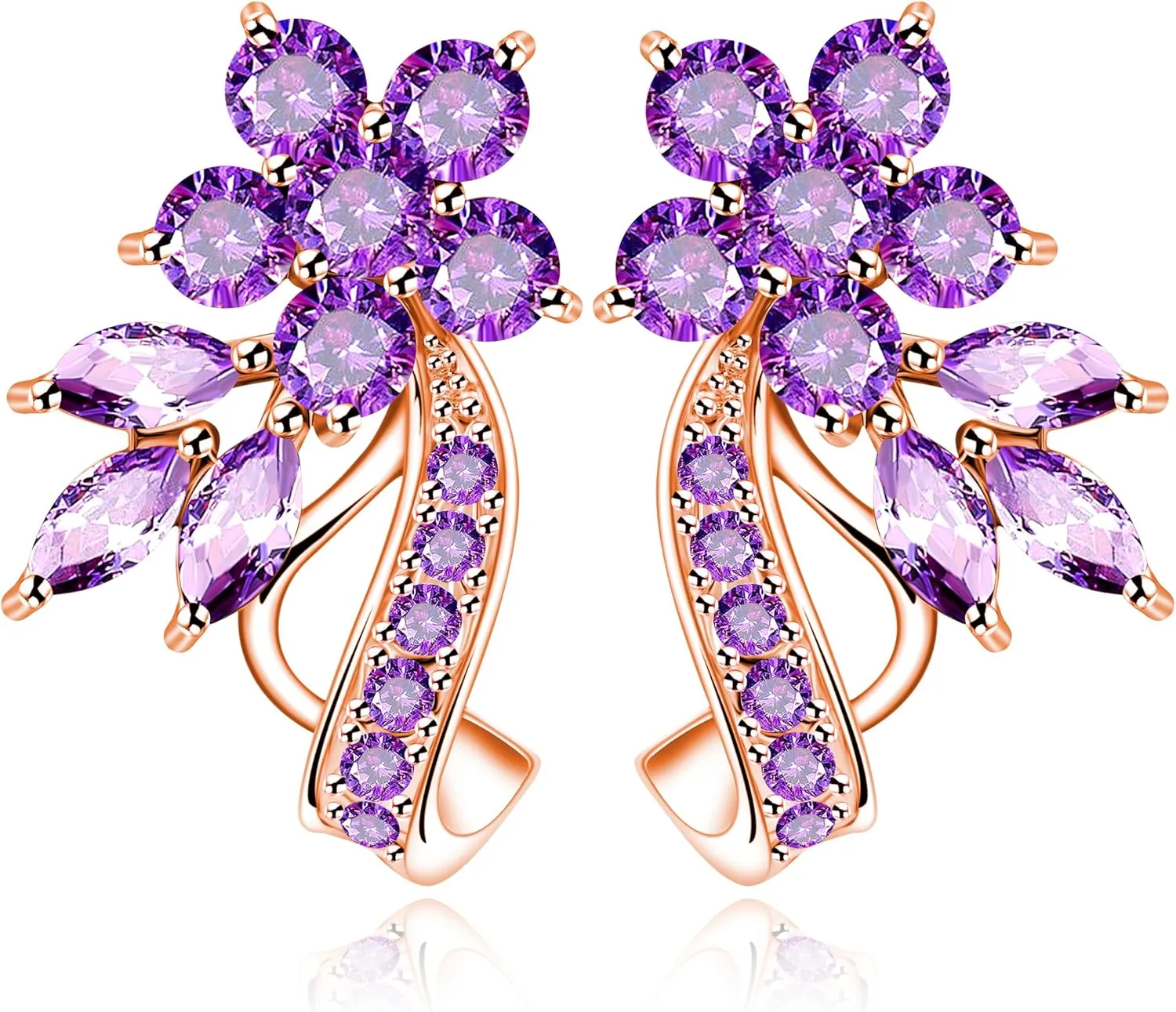Uloveido Dainty Multi Color Cubic Zirconia Crystal Flower Leaf Stud Wrap Earrings for Women Rose Gold Plated Y492