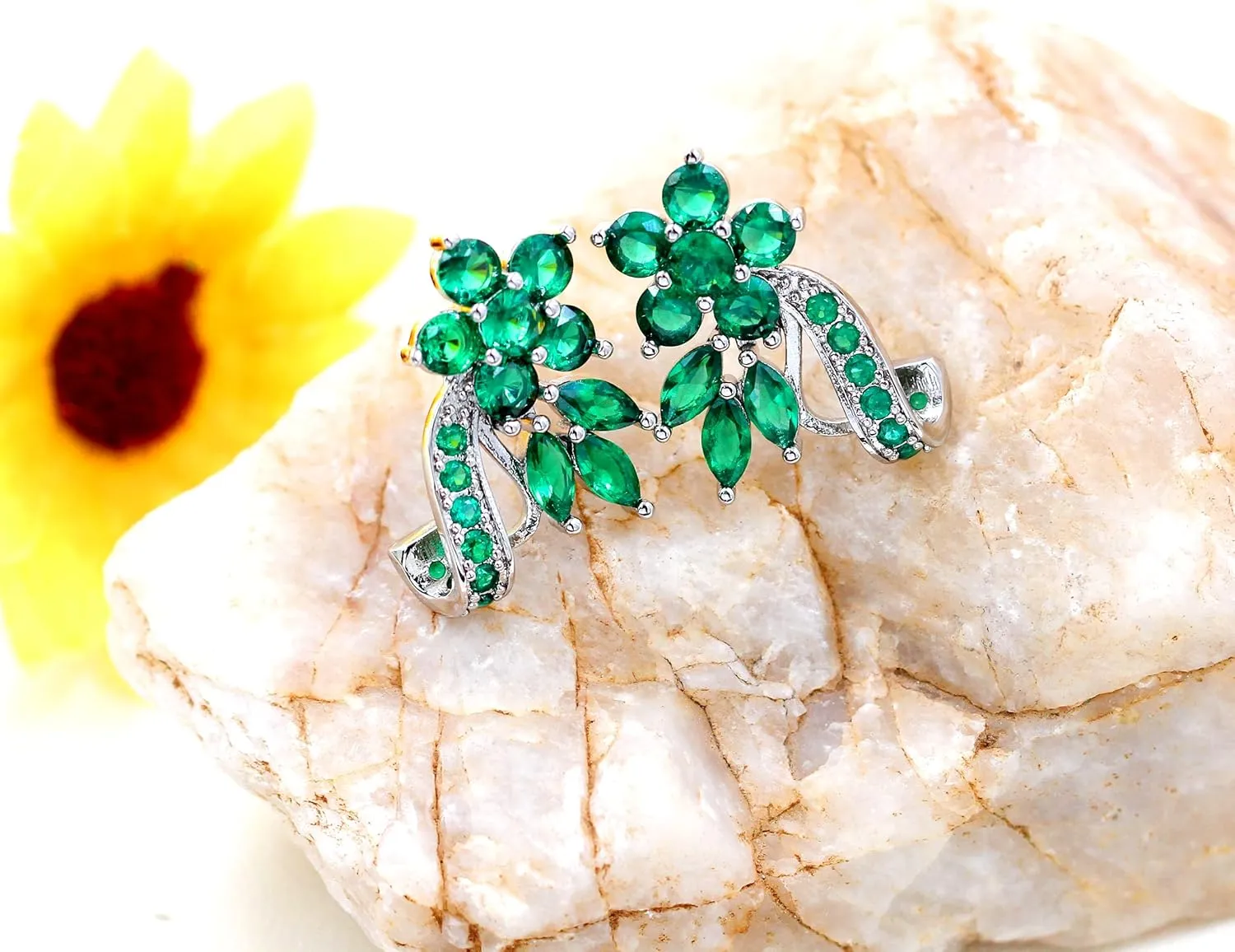 Uloveido Dainty Multi Color Cubic Zirconia Crystal Flower Leaf Stud Wrap Earrings for Women Rose Gold Plated Y492