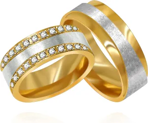 Uloveido Gold Plated Titanium Steel Couples Ring Cubic Zirconia Pave Wedding Band Engagement Rings Set for Women and Men Y997
