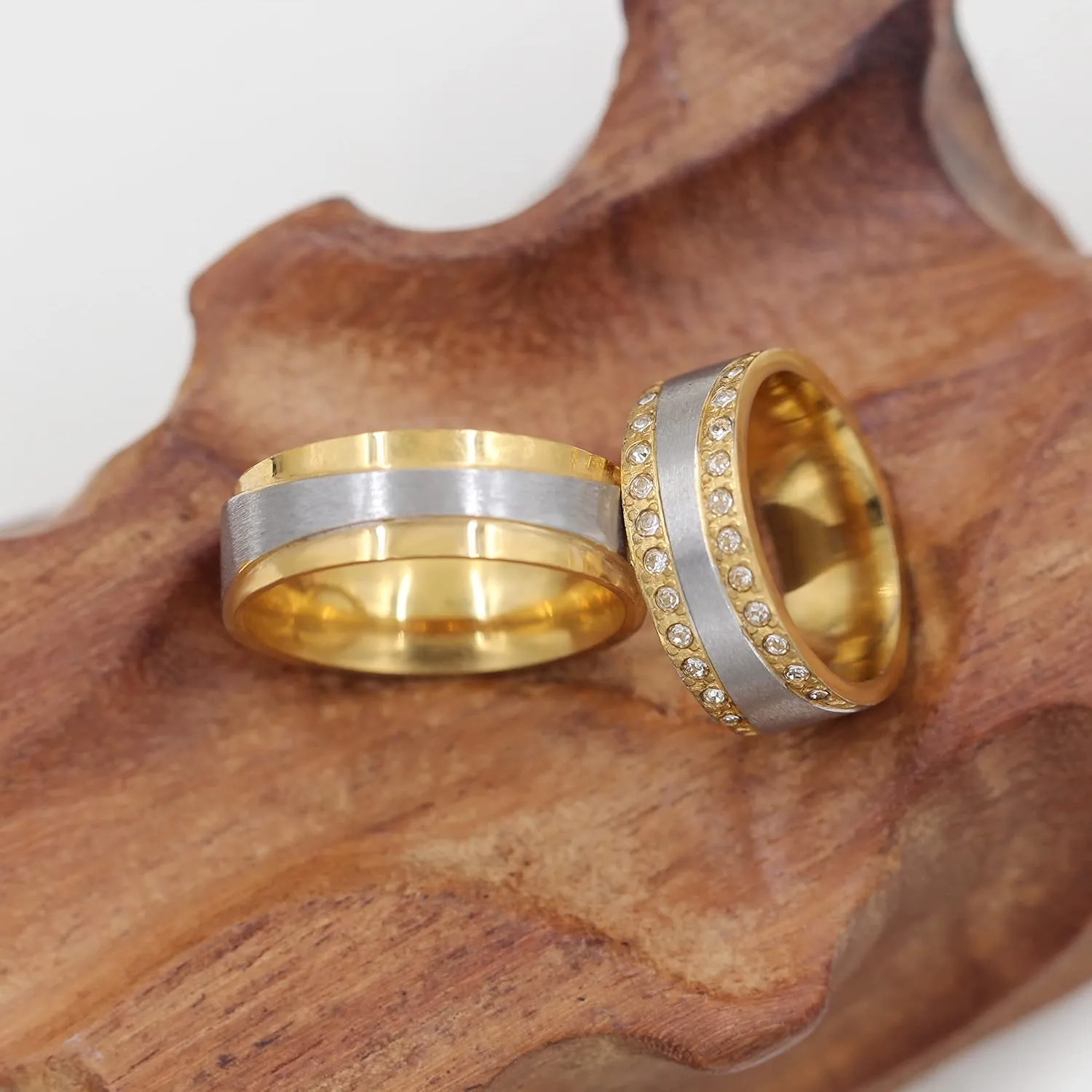 Uloveido Gold Plated Titanium Steel Couples Ring Cubic Zirconia Pave Wedding Band Engagement Rings Set for Women and Men Y997