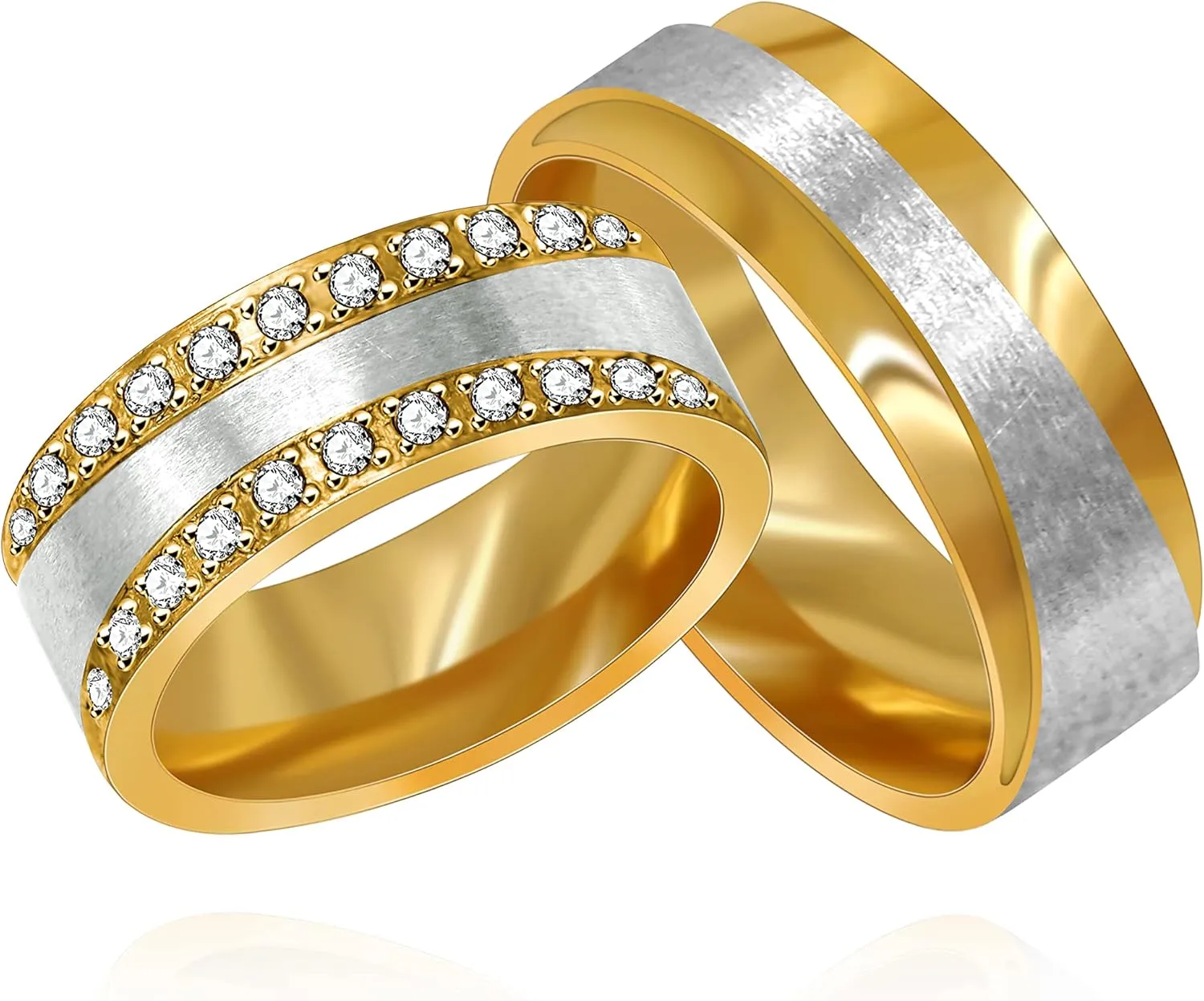 Uloveido Gold Plated Titanium Steel Couples Ring Cubic Zirconia Pave Wedding Band Engagement Rings Set for Women and Men Y997