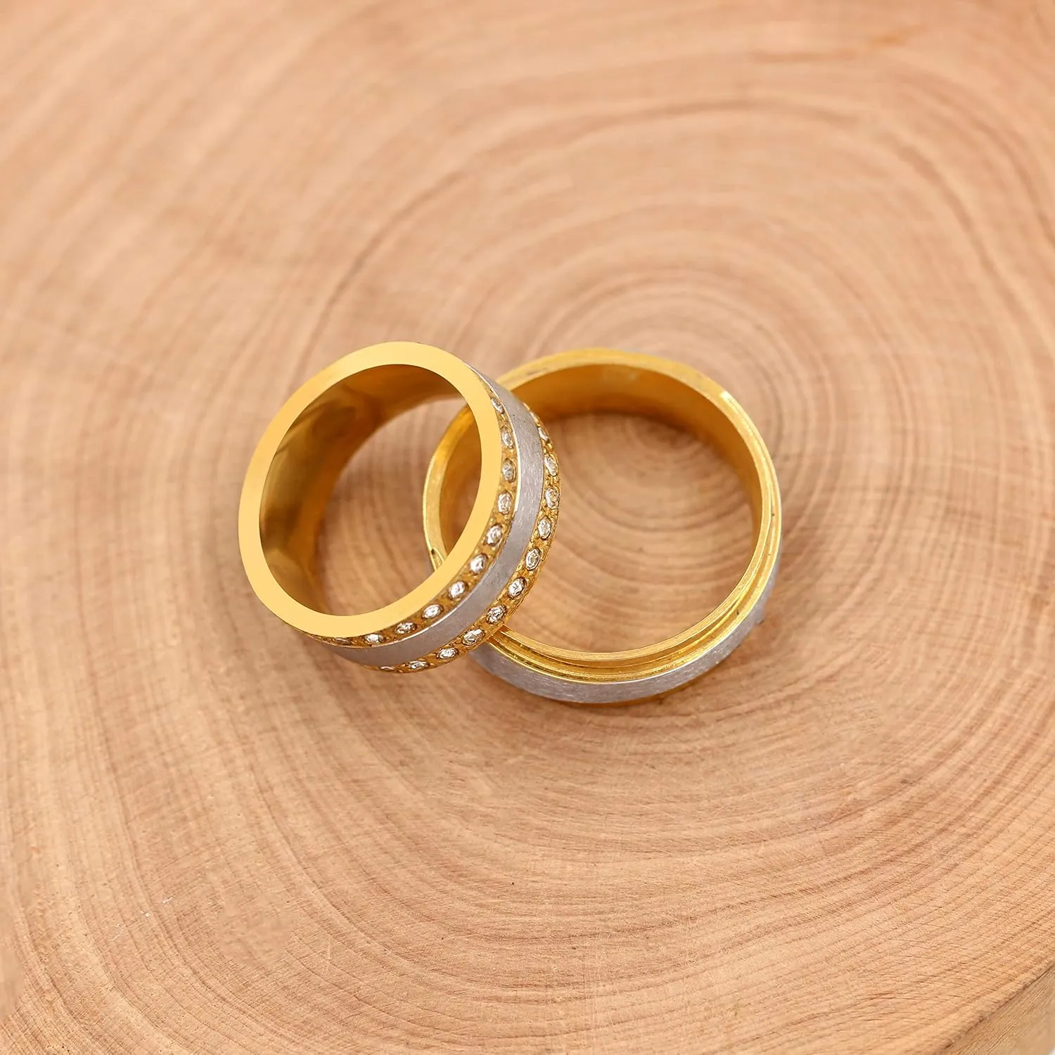Uloveido Gold Plated Titanium Steel Couples Ring Cubic Zirconia Pave Wedding Band Engagement Rings Set for Women and Men Y997