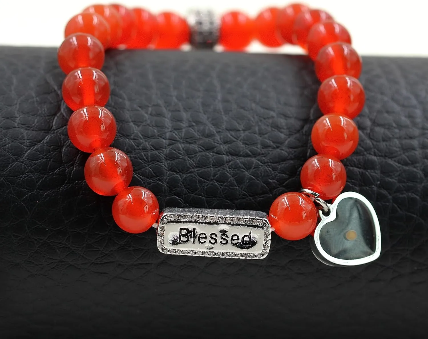 Uloveido Handmade Natural Stone Blessed Bracelet Heart Mustard Seed Charm Bracelet for Women Lady Y3800