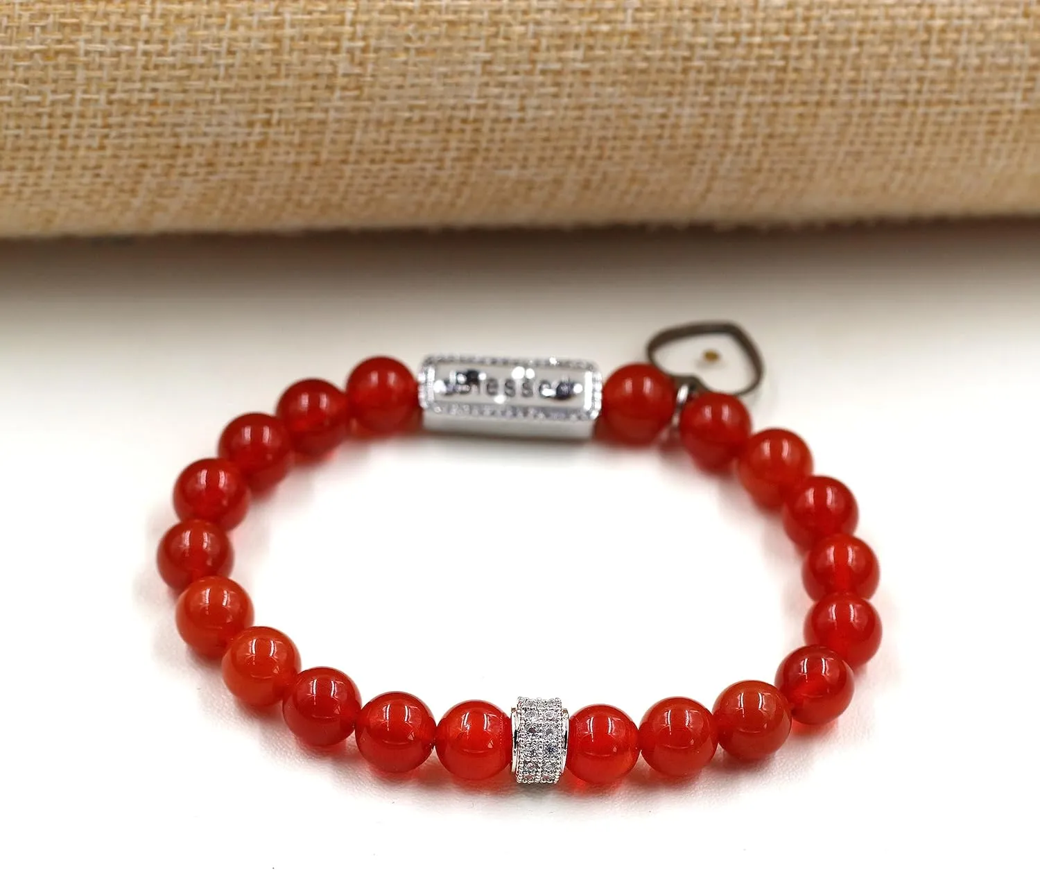 Uloveido Handmade Natural Stone Blessed Bracelet Heart Mustard Seed Charm Bracelet for Women Lady Y3800