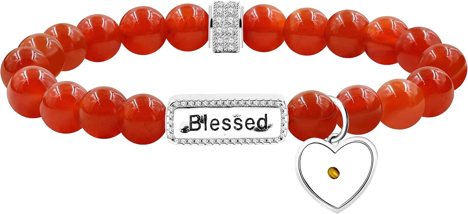 Uloveido Handmade Natural Stone Blessed Bracelet Heart Mustard Seed Charm Bracelet for Women Lady Y3800