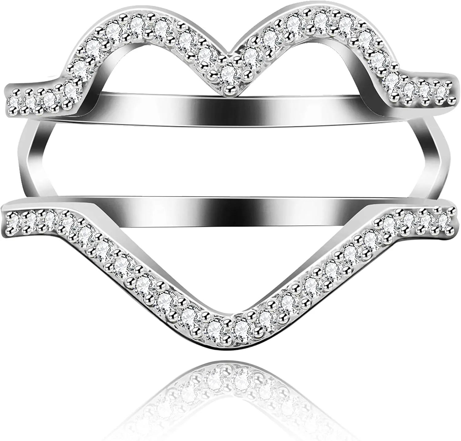 Uloveido Hollow Heart Ring Enhancer Silver Color for Women White Gold Wedding Anniversary Engagement Cubic Zirconia Enhancer Rings Gift Y478