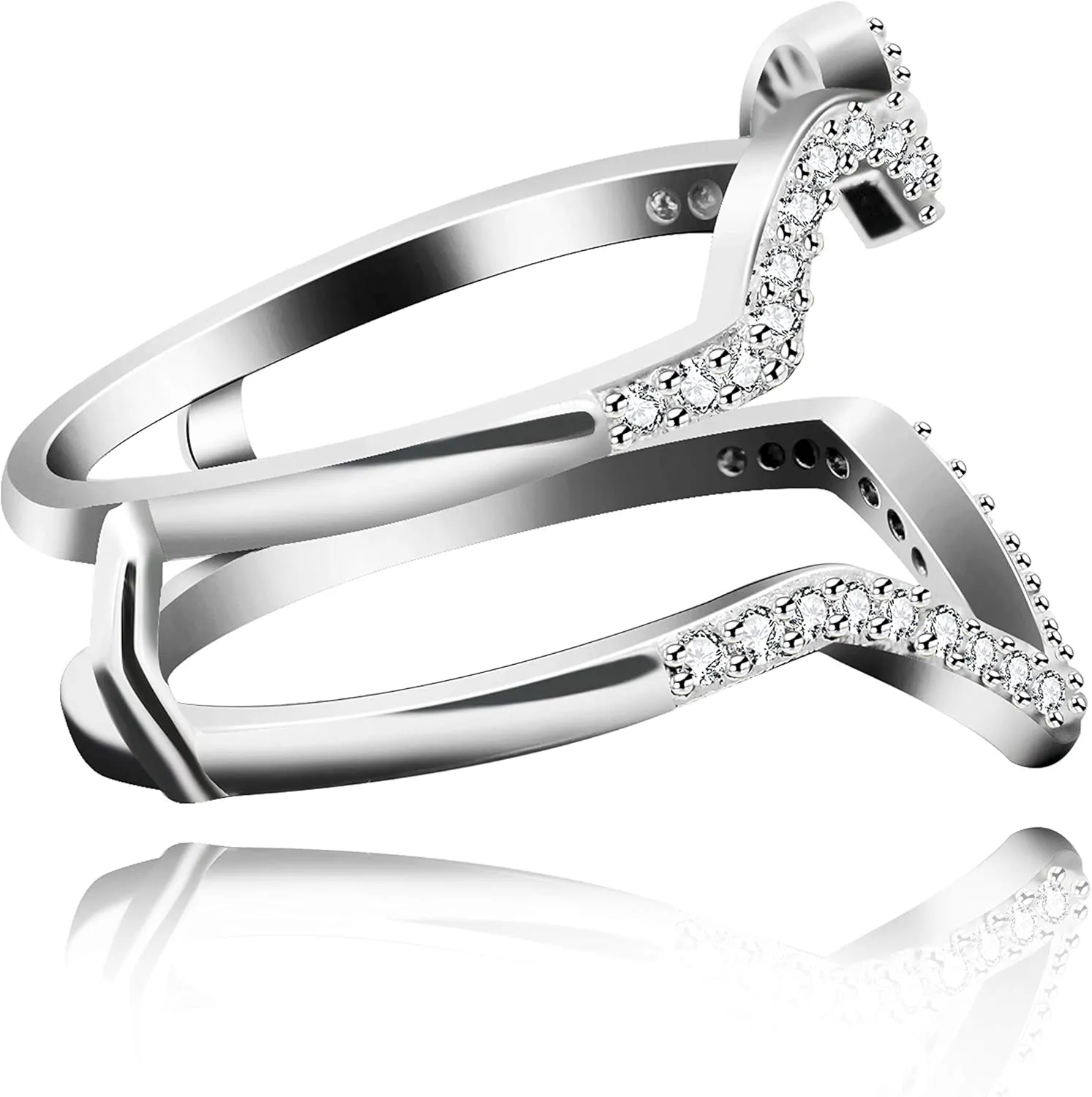 Uloveido Hollow Heart Ring Enhancer Silver Color for Women White Gold Wedding Anniversary Engagement Cubic Zirconia Enhancer Rings Gift Y478