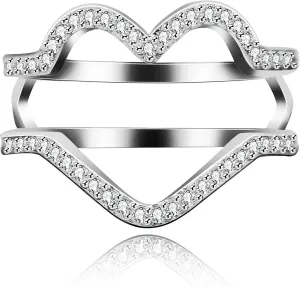 Uloveido Hollow Heart Ring Enhancer Silver Color for Women White Gold Wedding Anniversary Engagement Cubic Zirconia Enhancer Rings Gift Y478