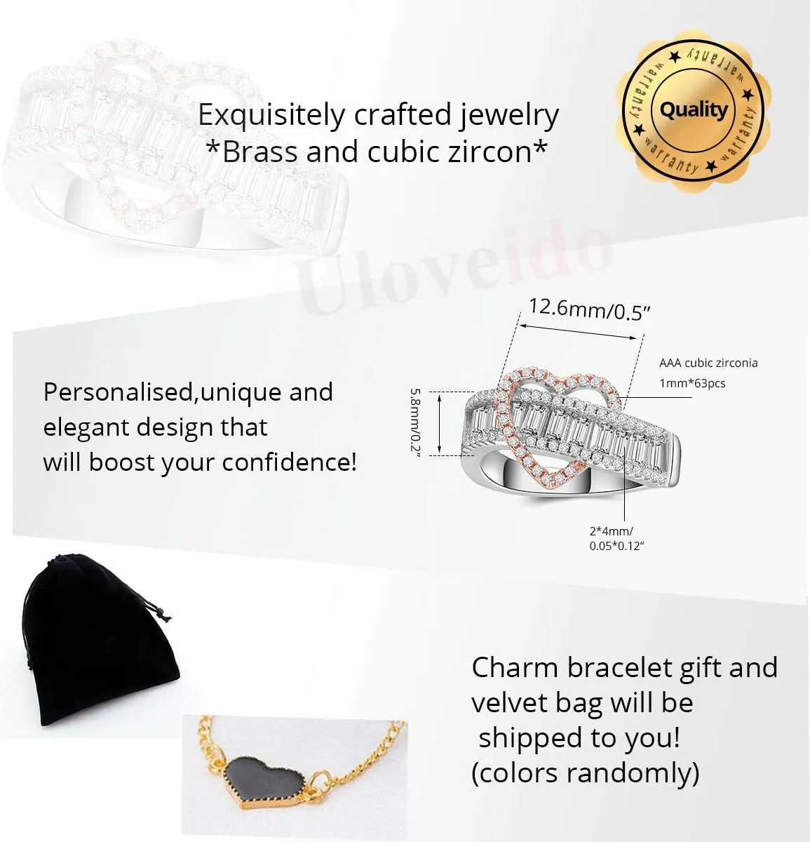 Uloveido Love Ring Jewelry Collection White Gold Silver Color Womens Infinity Knot Wedding Heart Rings RA0238