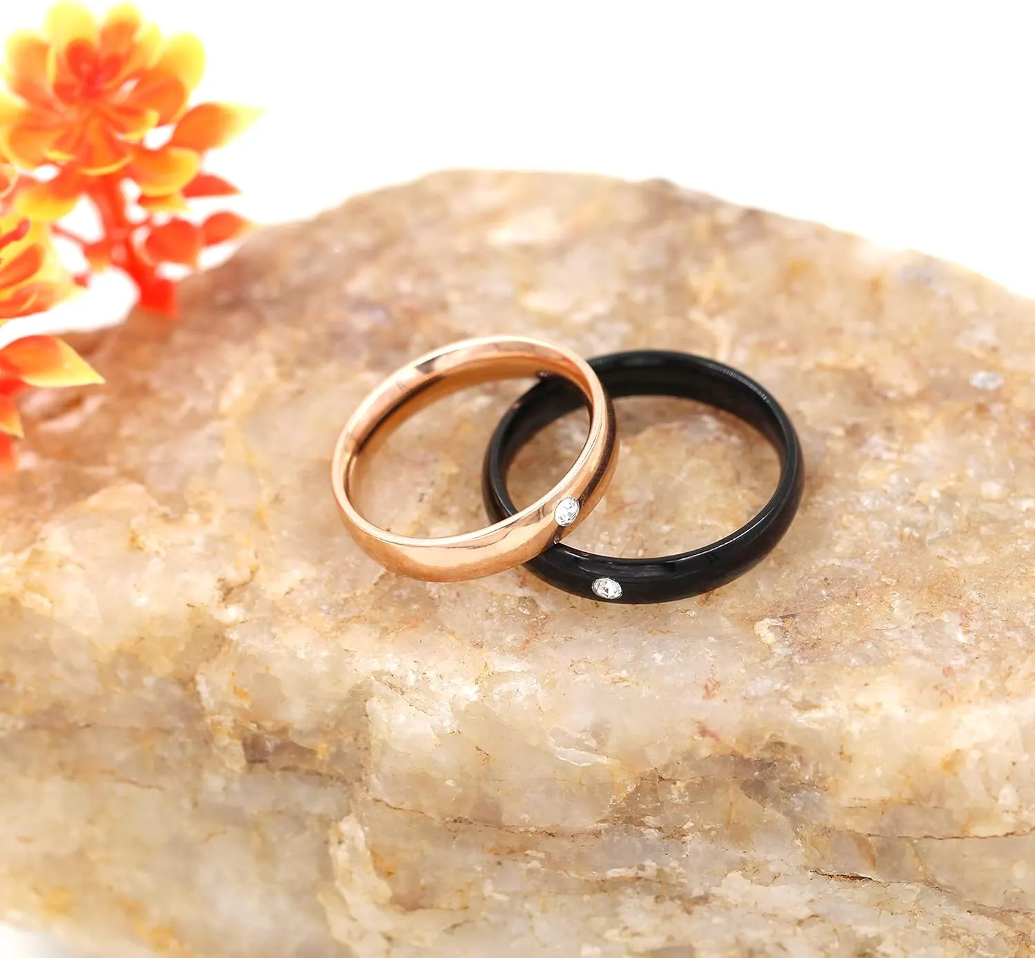 Uloveido New Micro Set Diamond Stainless Steel Ring, Lovers Ring, Smooth Simple Single Diamond Ring Y1889
