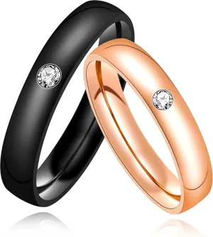 Uloveido New Micro Set Diamond Stainless Steel Ring, Lovers Ring, Smooth Simple Single Diamond Ring Y1889