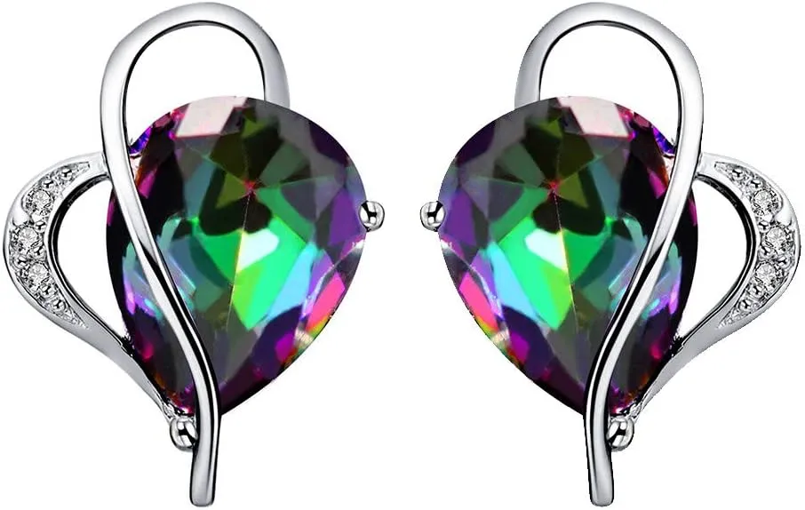 Uloveido Oval Heart Shape Crystal Drop Pendant Necklace, Earrings and Rings Wedding Jewelry Set for Bridal Women Birthday Anniversary T072