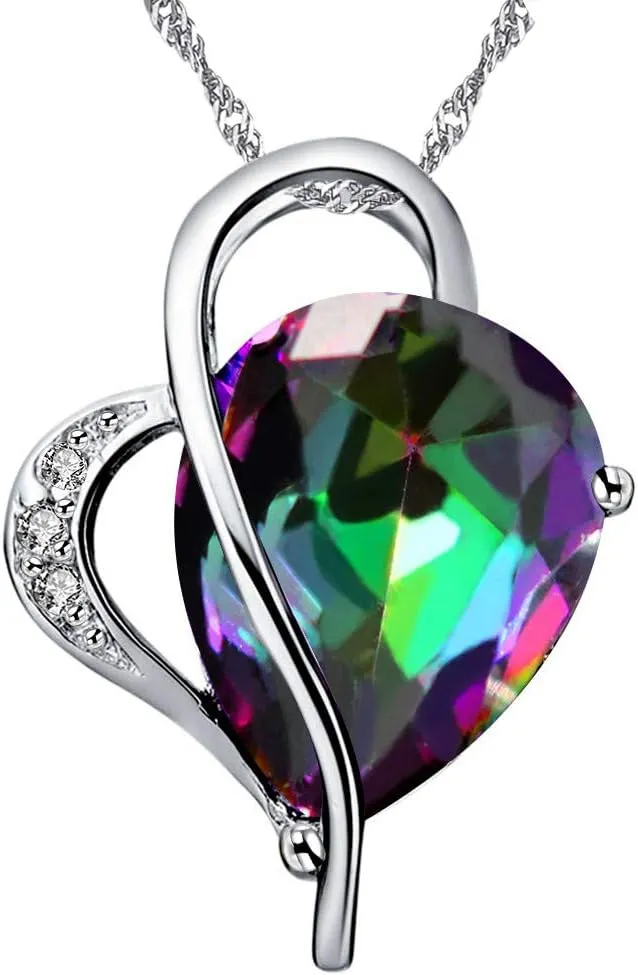 Uloveido Oval Heart Shape Crystal Drop Pendant Necklace, Earrings and Rings Wedding Jewelry Set for Bridal Women Birthday Anniversary T072