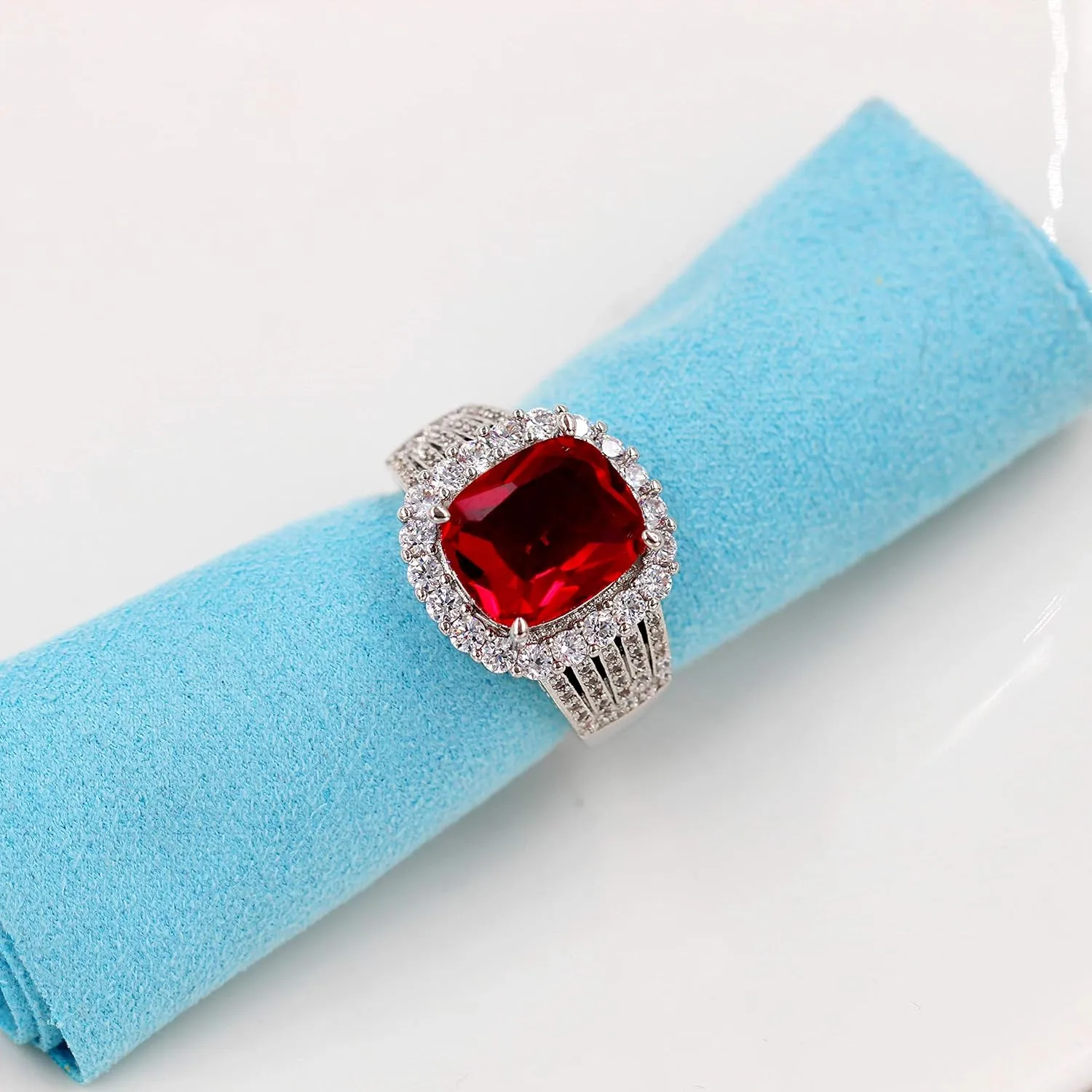 Uloveido Platinum & Rose Gold Plated 5 Carat Cubic Zirconia Diamond Adjustable Cushion Cut Rings for Women Y987