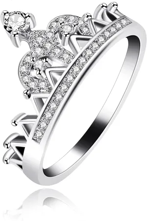 Uloveido Platinum Plated Crown Royal Ring, Women's Cubic Zirconia Wedding Rings Y1227