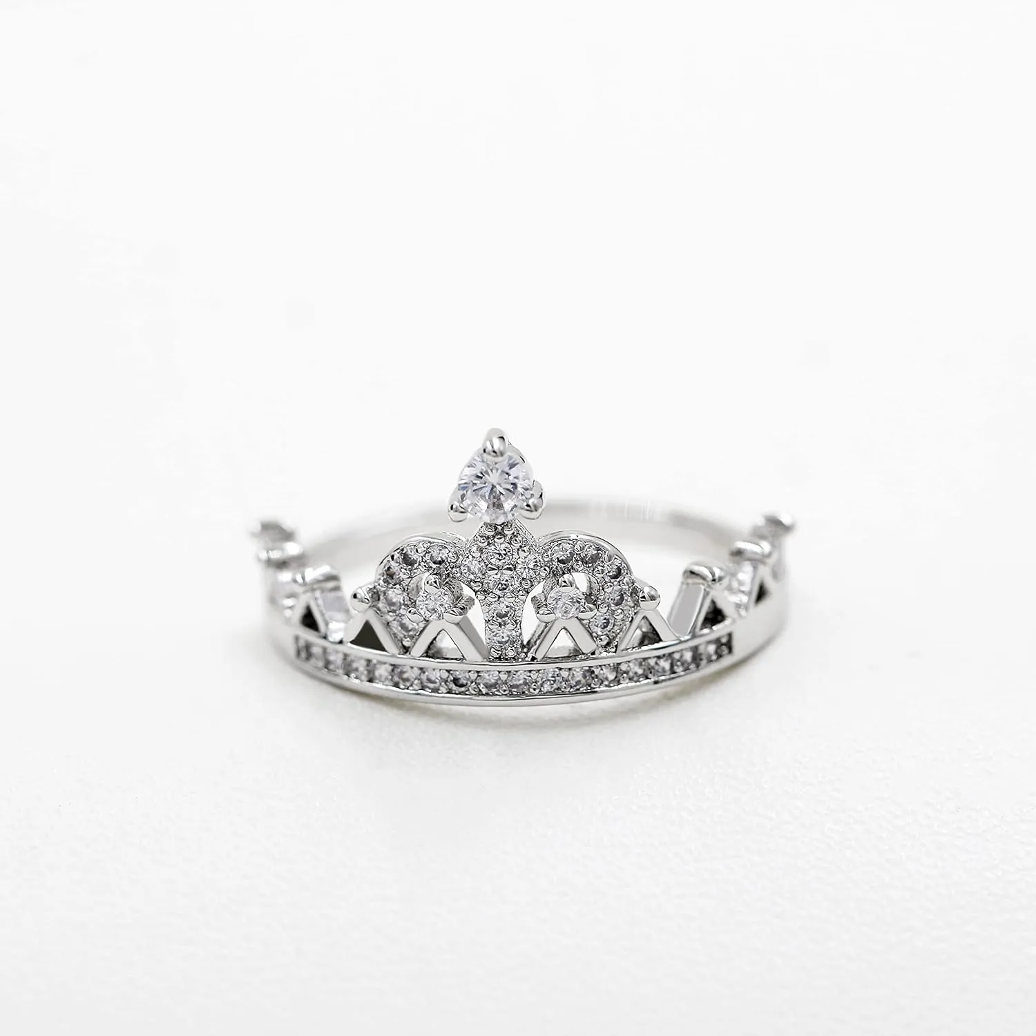 Uloveido Platinum Plated Crown Royal Ring, Women's Cubic Zirconia Wedding Rings Y1227