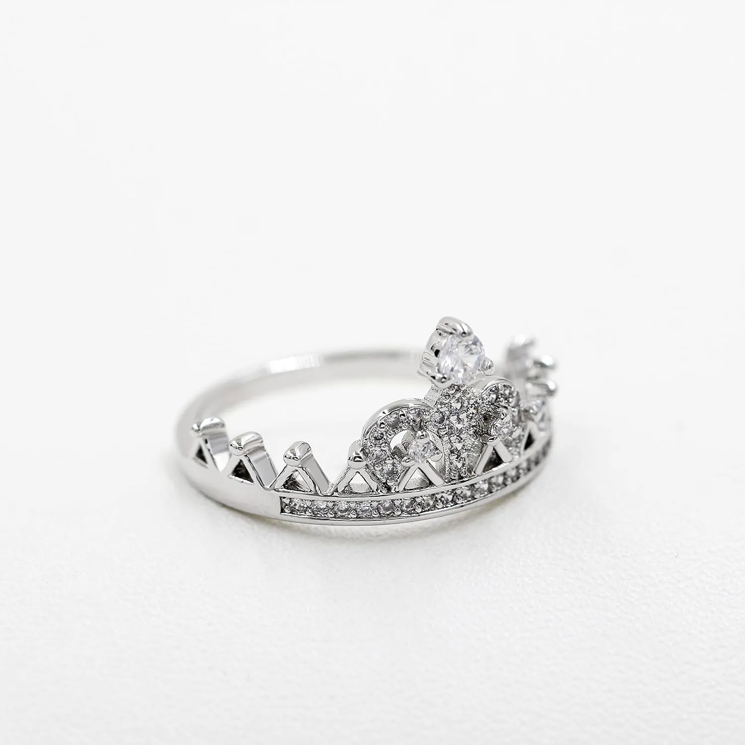 Uloveido Platinum Plated Crown Royal Ring, Women's Cubic Zirconia Wedding Rings Y1227