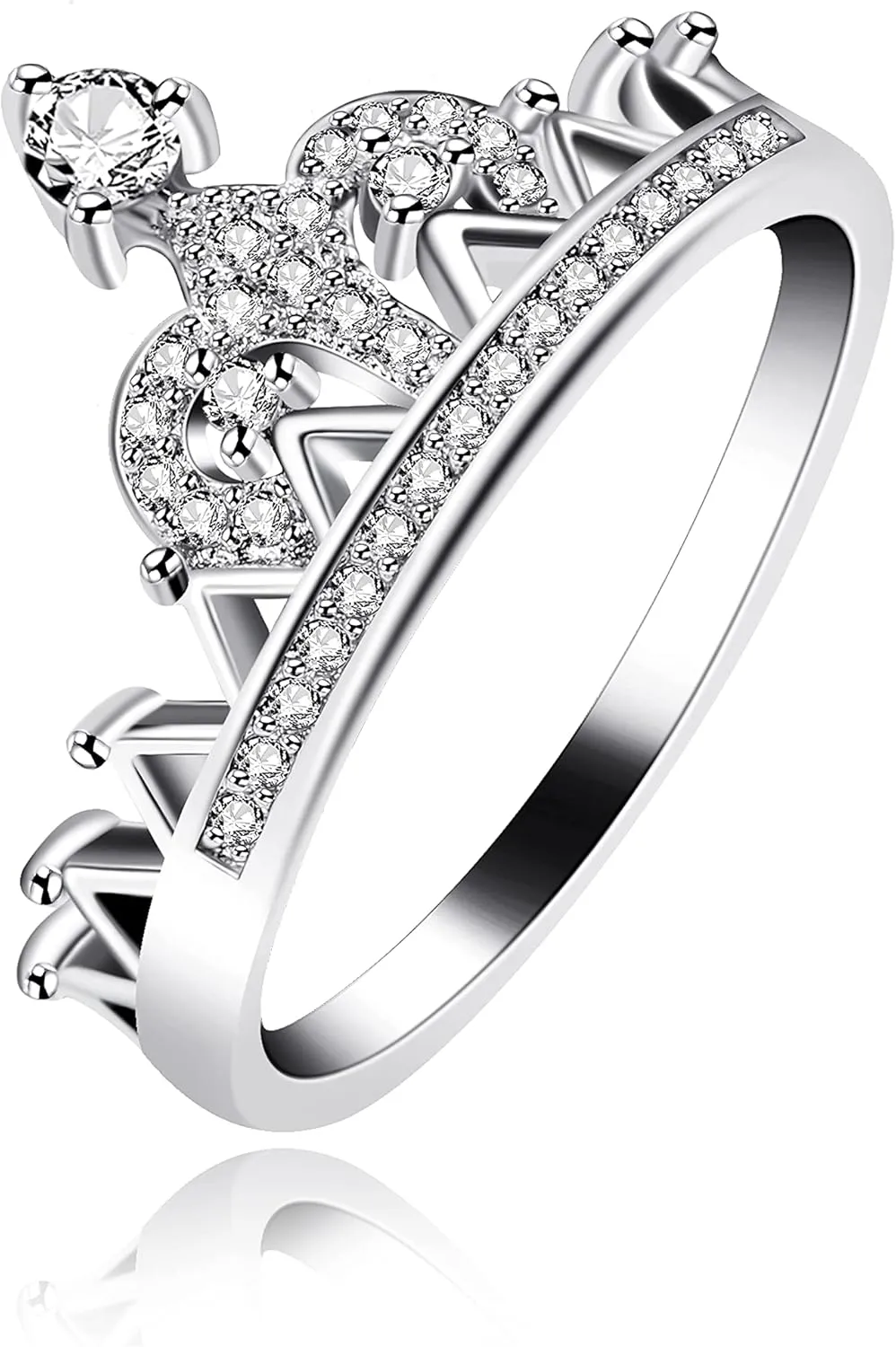 Uloveido Platinum Plated Crown Royal Ring, Women's Cubic Zirconia Wedding Rings Y1227