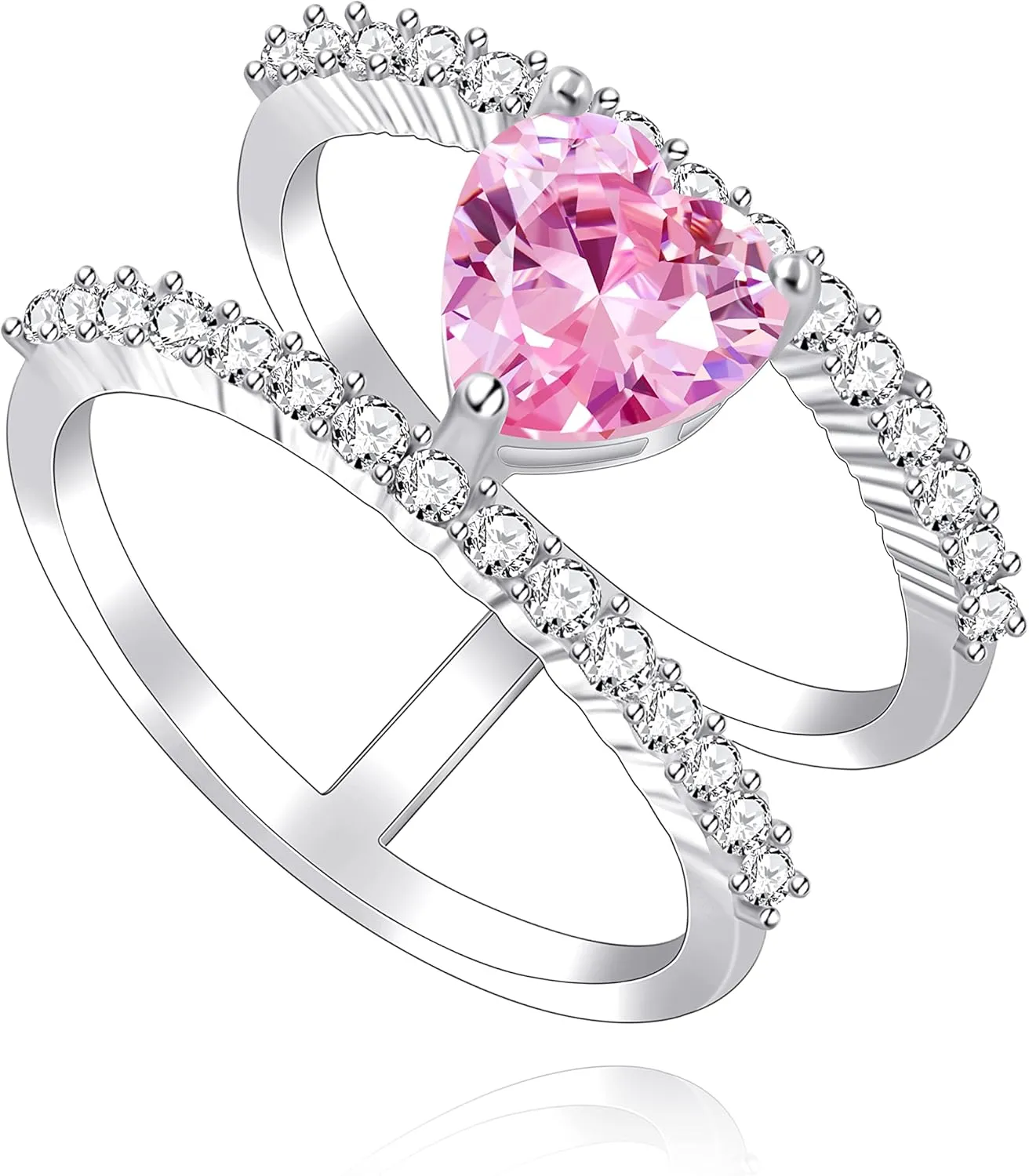 Uloveido Platinum Plated Pink Heart Shape Crystal Rings for Women Female, Cubic Zirconia Crystal Rings for Anniversary Birthday Wedding Jewelry Gift Size 6 7 8 9 Available Y1216