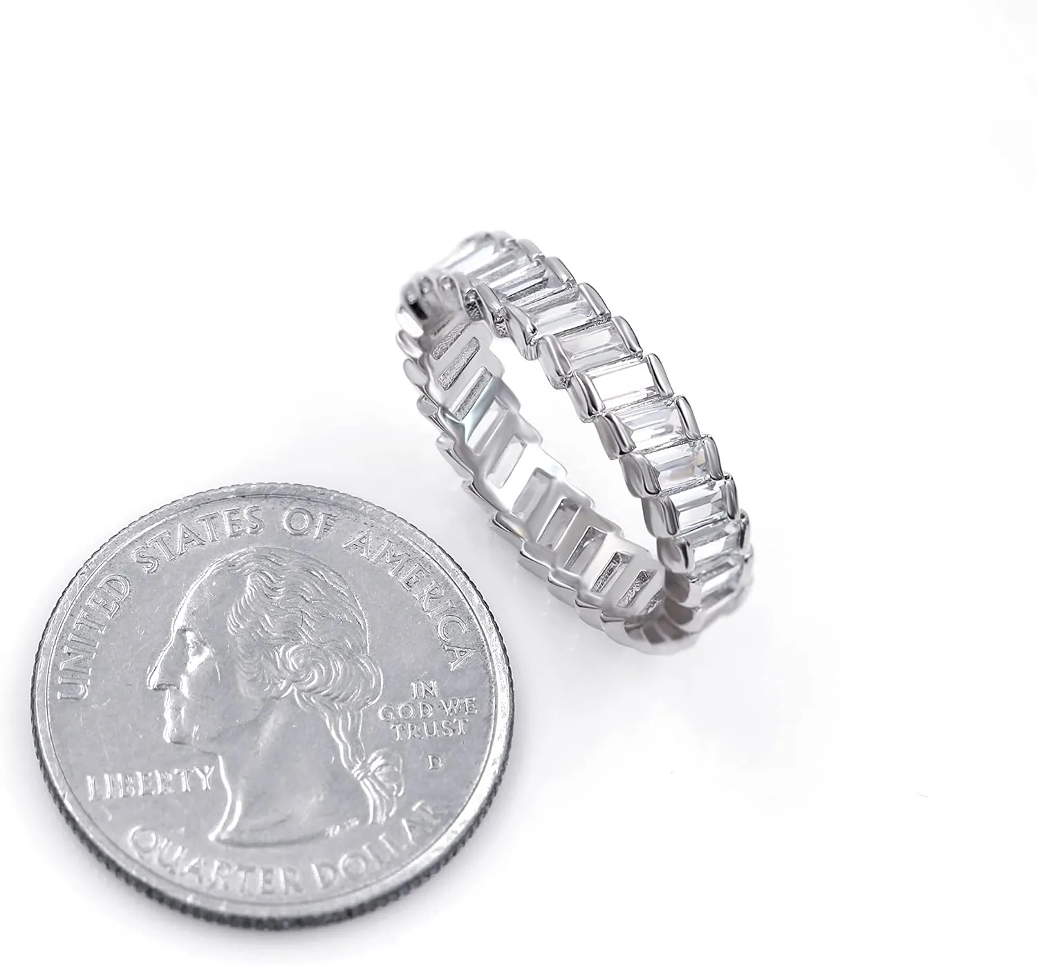 Uloveido Platinum Plated Rectangular Cut Cubic Zirconia Pave Eternity Band Ring for Women Y1790