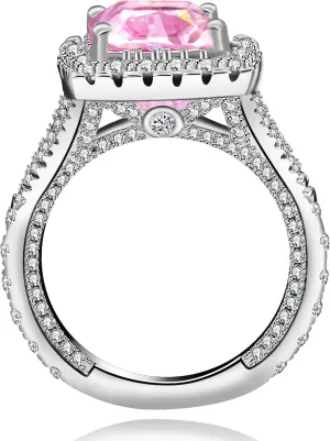 Uloveido Platinum Plated Sparky Cushion Cut 3 Carats Pink Cubic Zirconia Stone Solitaire Square Wedding Ring Split Shank Y586