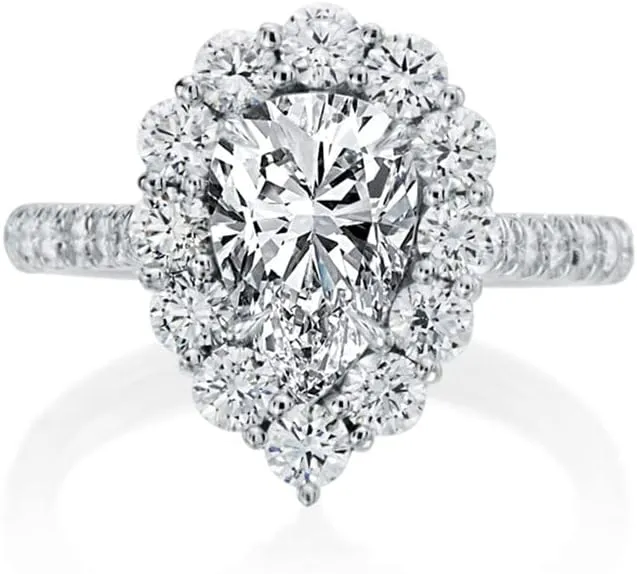 Uloveido Platinum Plated Teardrop Pear Wedding Rings Solitaire Cubic Zirconia Engagement Promise Ring for Women