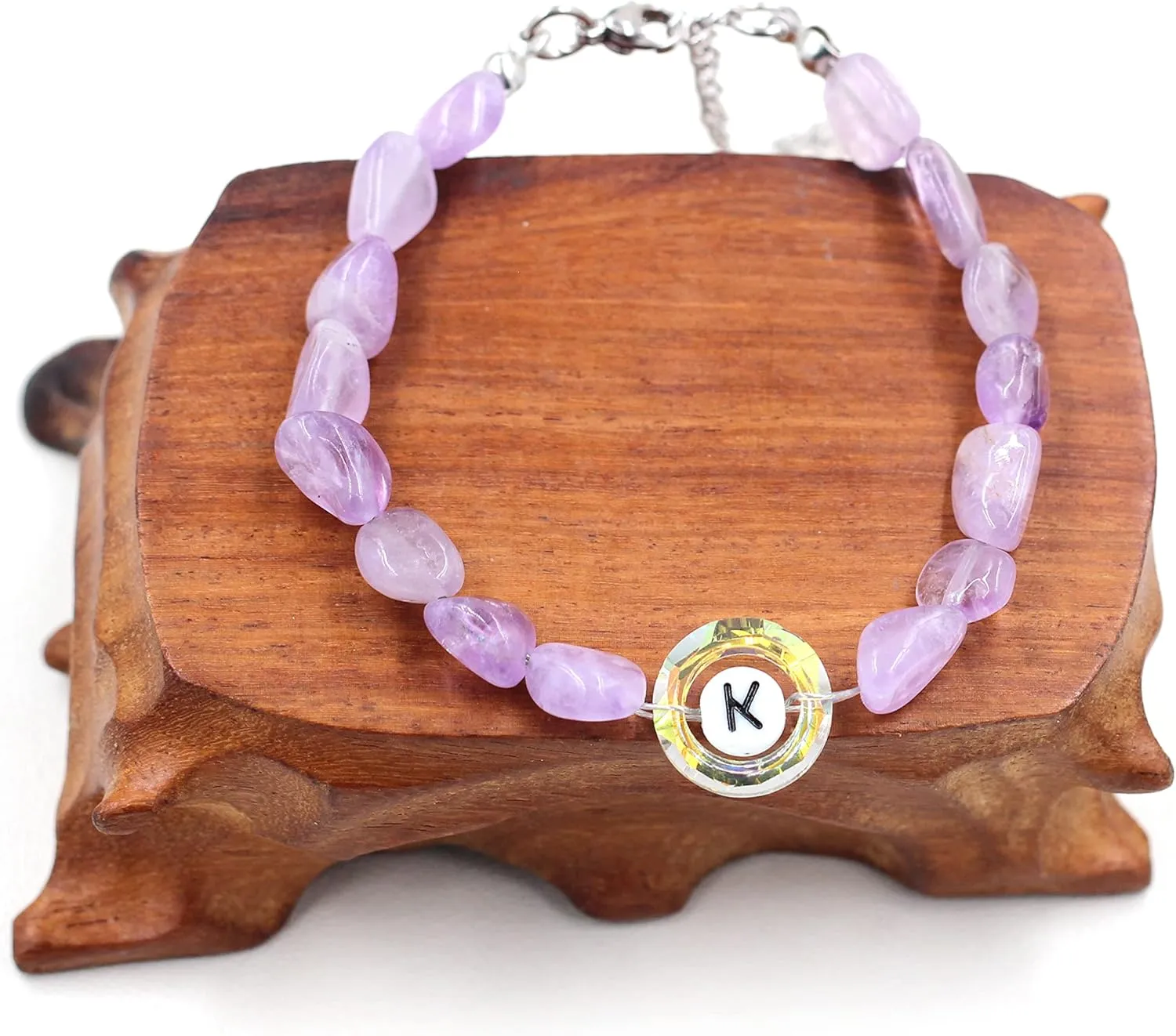 Uloveido Purple Natural Stone and Austrian Crystal Letter Bracelet, Personalized Initial Jewelry for Women A-Z 26 Letters