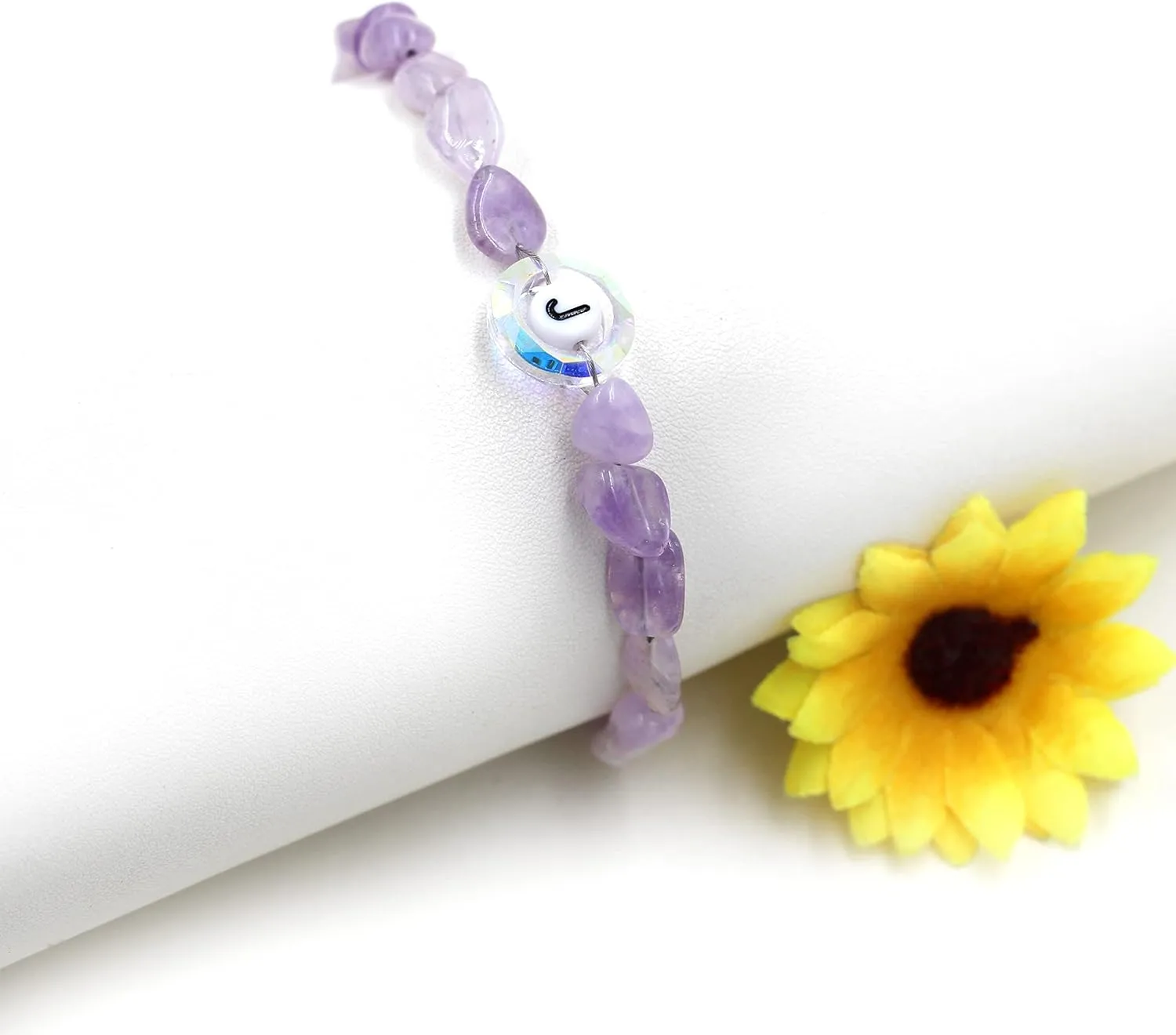 Uloveido Purple Natural Stone and Austrian Crystal Letter Bracelet, Personalized Initial Jewelry for Women A-Z 26 Letters