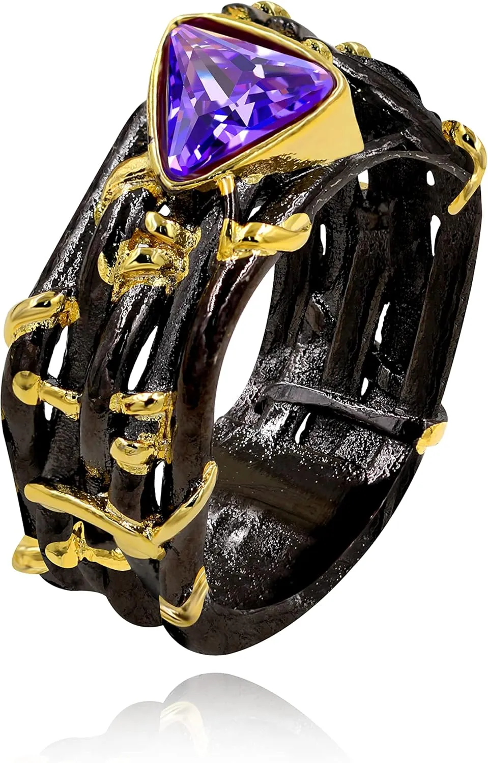 Uloveido Purple Triangle CZ Black Vintage Wild Ivy Thorns Rings Retro Vine Branch Crown Band Two Tones Gold Leaves Y1509