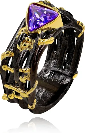 Uloveido Purple Triangle CZ Black Vintage Wild Ivy Thorns Rings Retro Vine Branch Crown Band Two Tones Gold Leaves Y1509