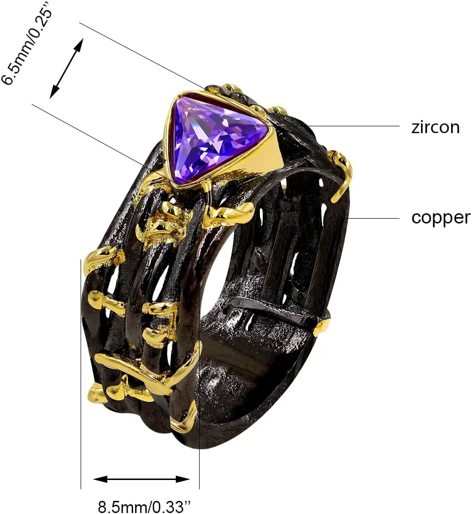 Uloveido Purple Triangle CZ Black Vintage Wild Ivy Thorns Rings Retro Vine Branch Crown Band Two Tones Gold Leaves Y1509