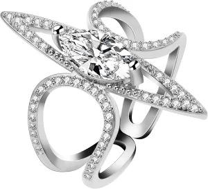 Uloveido Rose Gold Plated Marquise Cut Cubic Zirconia Exaggerated Geometric Open Ring Adjustable for Women Y857