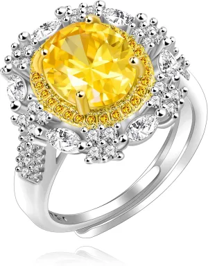 Uloveido Simulated Citrine Birthstone Ring Oval CZ Adjustable Yellow Crystal Wedding Promise Rings Women Y1823