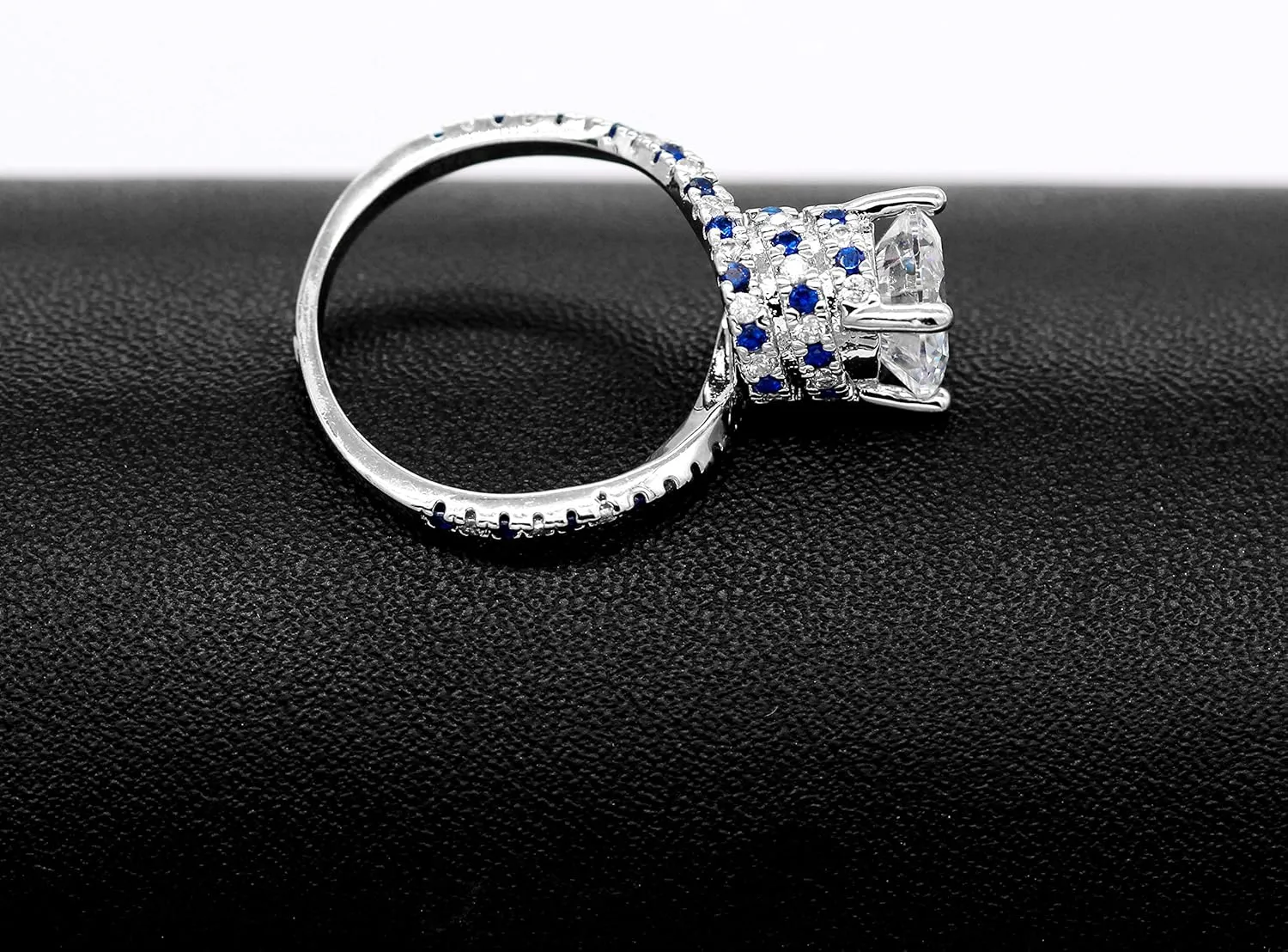 Uloveido Simulated Diamond Soliatire Wedding Promise Ring Blue White Cubic Zirconia Wrap Rings for Women Mother's Gifts Y191