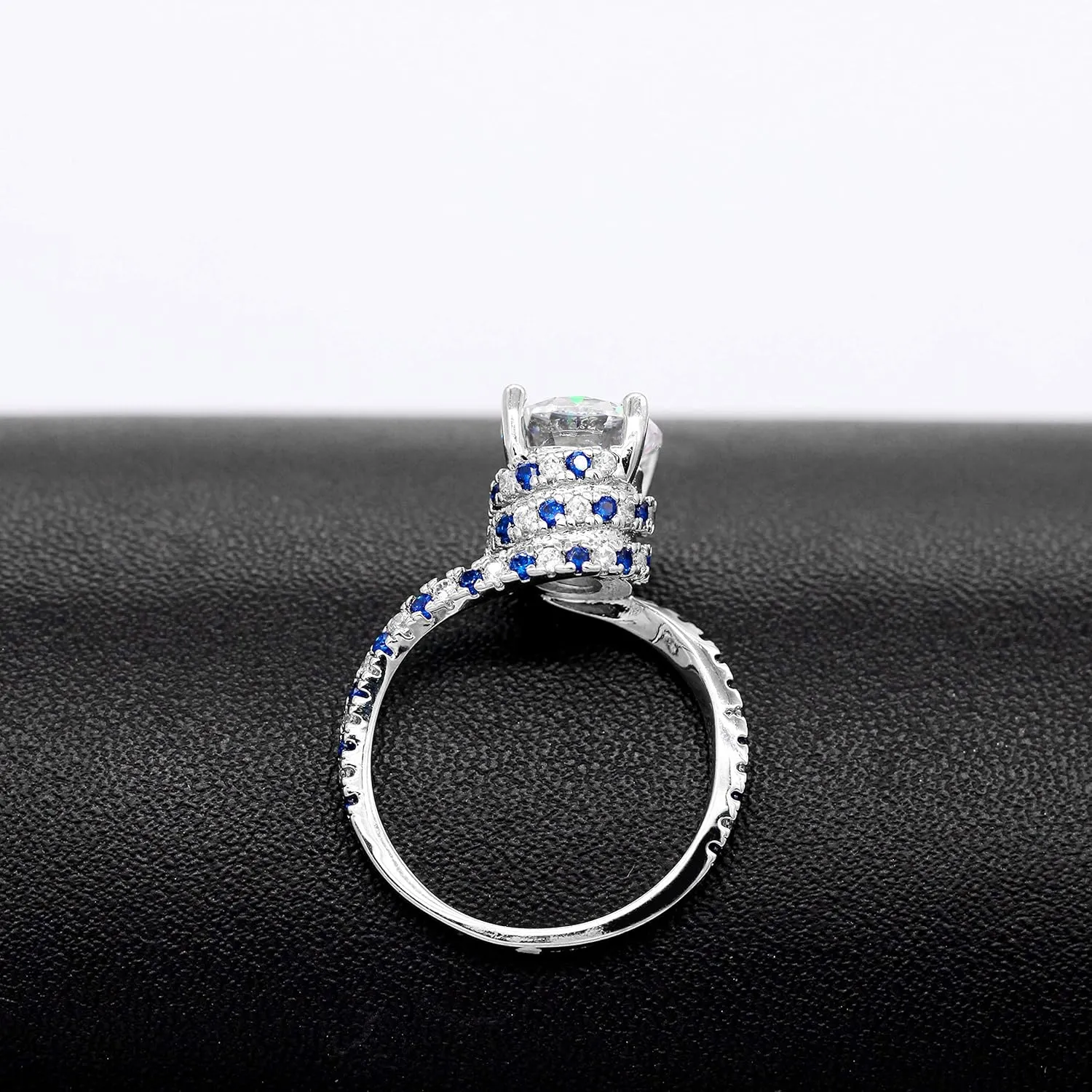 Uloveido Simulated Diamond Soliatire Wedding Promise Ring Blue White Cubic Zirconia Wrap Rings for Women Mother's Gifts Y191