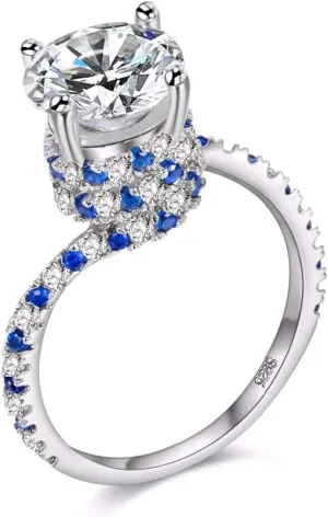 Uloveido Simulated Diamond Soliatire Wedding Promise Ring Blue White Cubic Zirconia Wrap Rings for Women Mother's Gifts Y191