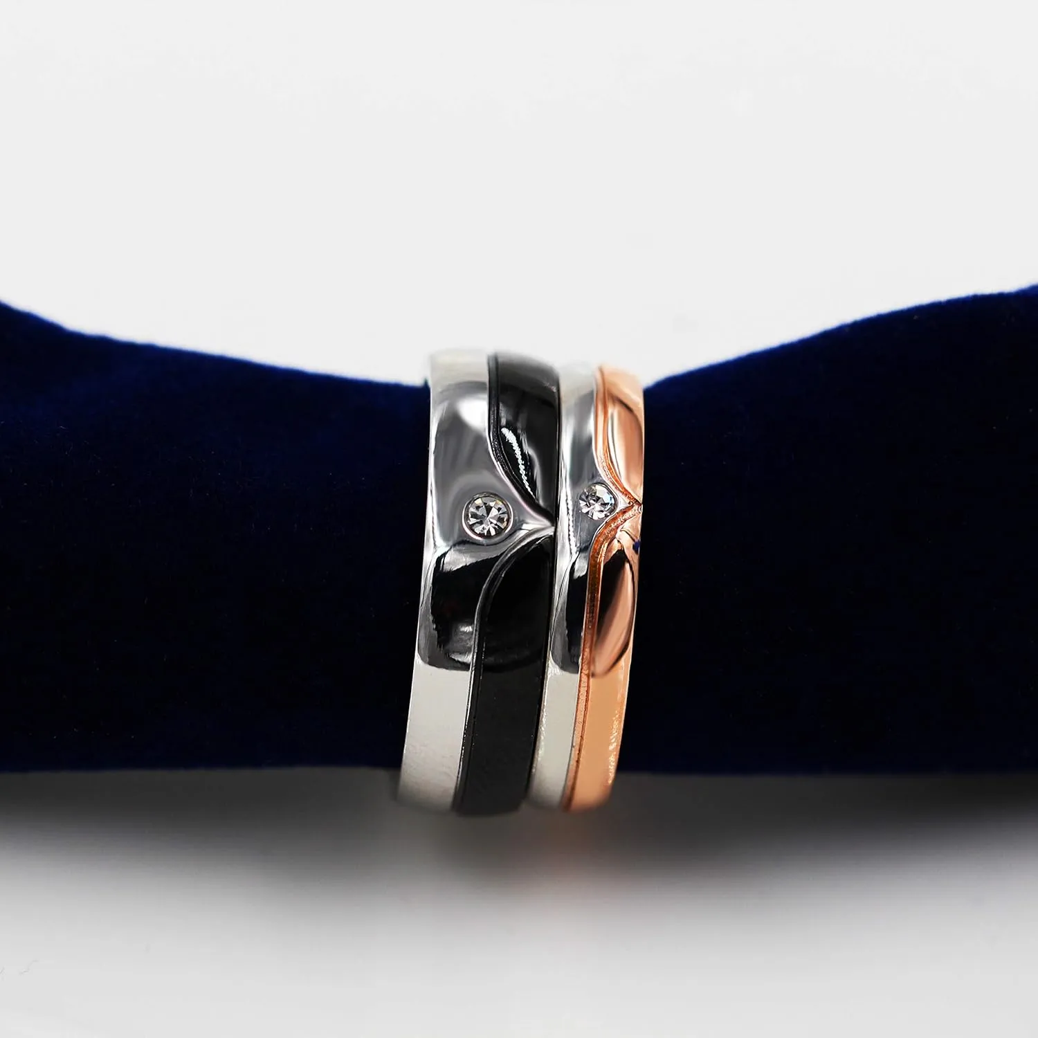 Uloveido Stainless Steel His and Hers Matching Black & Rose Gold Plated Wedding Bands Engagement Rings for Couples Y994