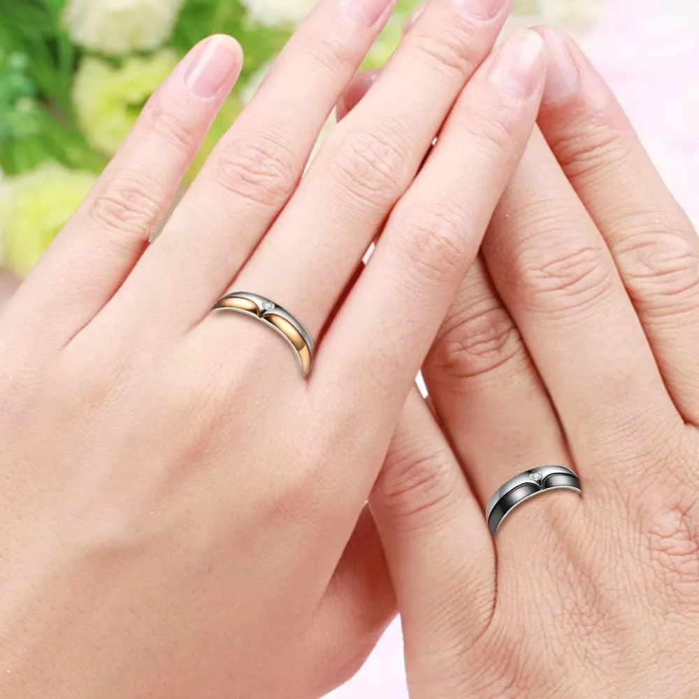 Uloveido Stainless Steel His and Hers Matching Black & Rose Gold Plated Wedding Bands Engagement Rings for Couples Y994