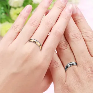 Uloveido Stainless Steel His and Hers Matching Black & Rose Gold Plated Wedding Bands Engagement Rings for Couples Y994