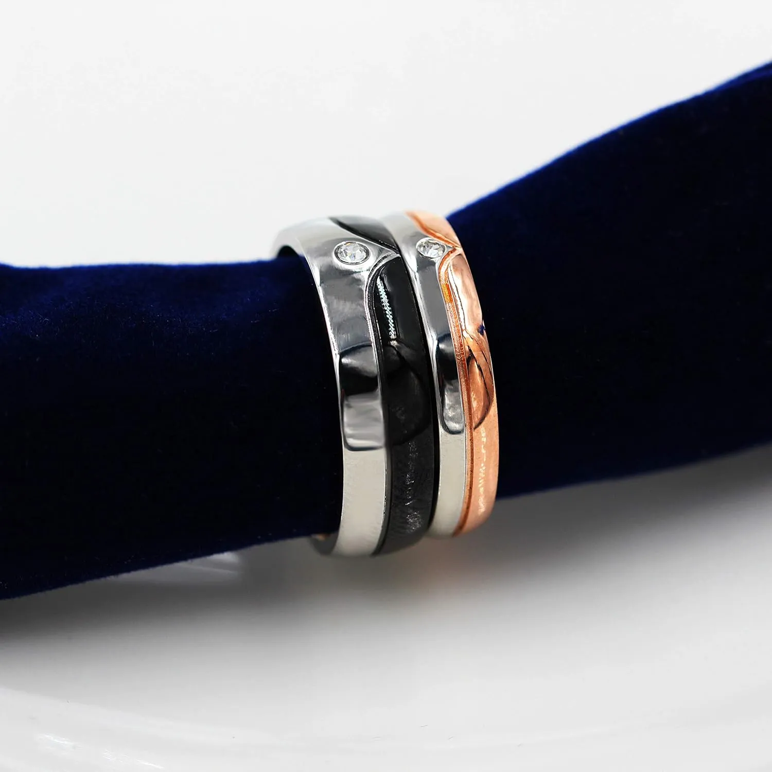 Uloveido Stainless Steel His and Hers Matching Black & Rose Gold Plated Wedding Bands Engagement Rings for Couples Y994