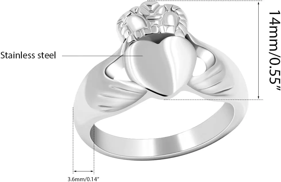 Uloveido Stainless Steel Irish Claddagh Heart Crown Ring Love Loyalty Friendship Rings Wedding Promise Jewelry Y981