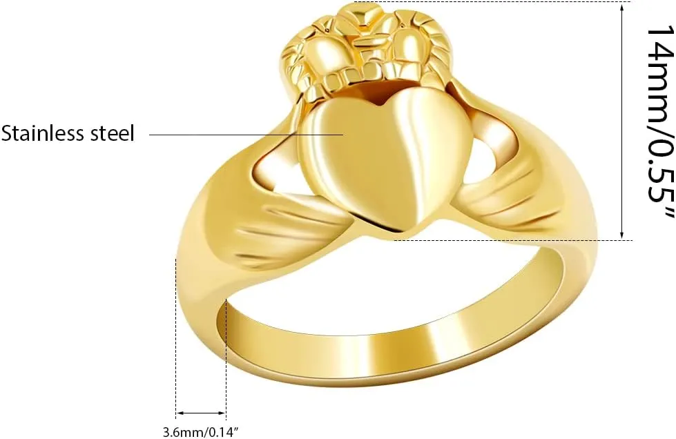 Uloveido Stainless Steel Irish Claddagh Heart Crown Ring Love Loyalty Friendship Rings Wedding Promise Jewelry Y981