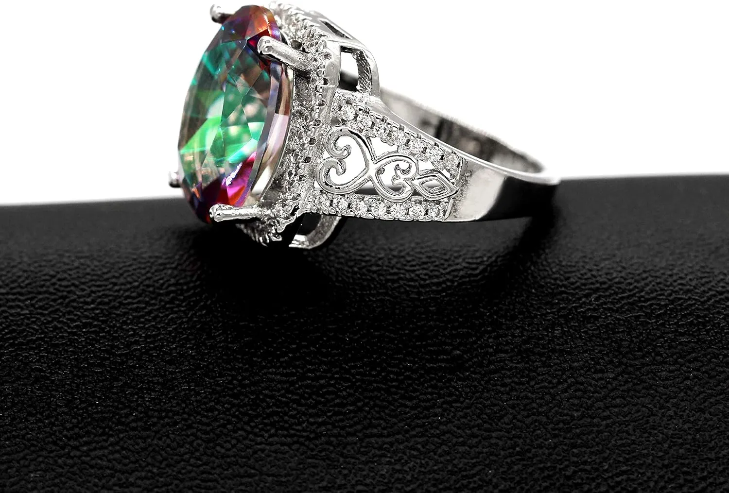 Uloveido White Gold Plated Big Oval Multicolor Cubic Zirconia Crystal Anniversary Cocktail Rings for Women Y585