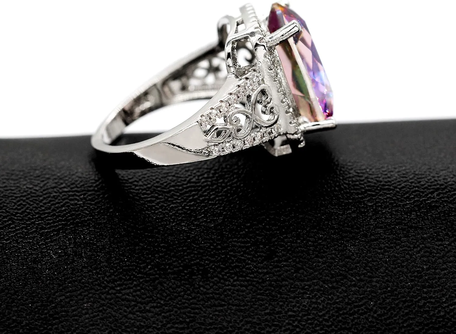Uloveido White Gold Plated Big Oval Multicolor Cubic Zirconia Crystal Anniversary Cocktail Rings for Women Y585