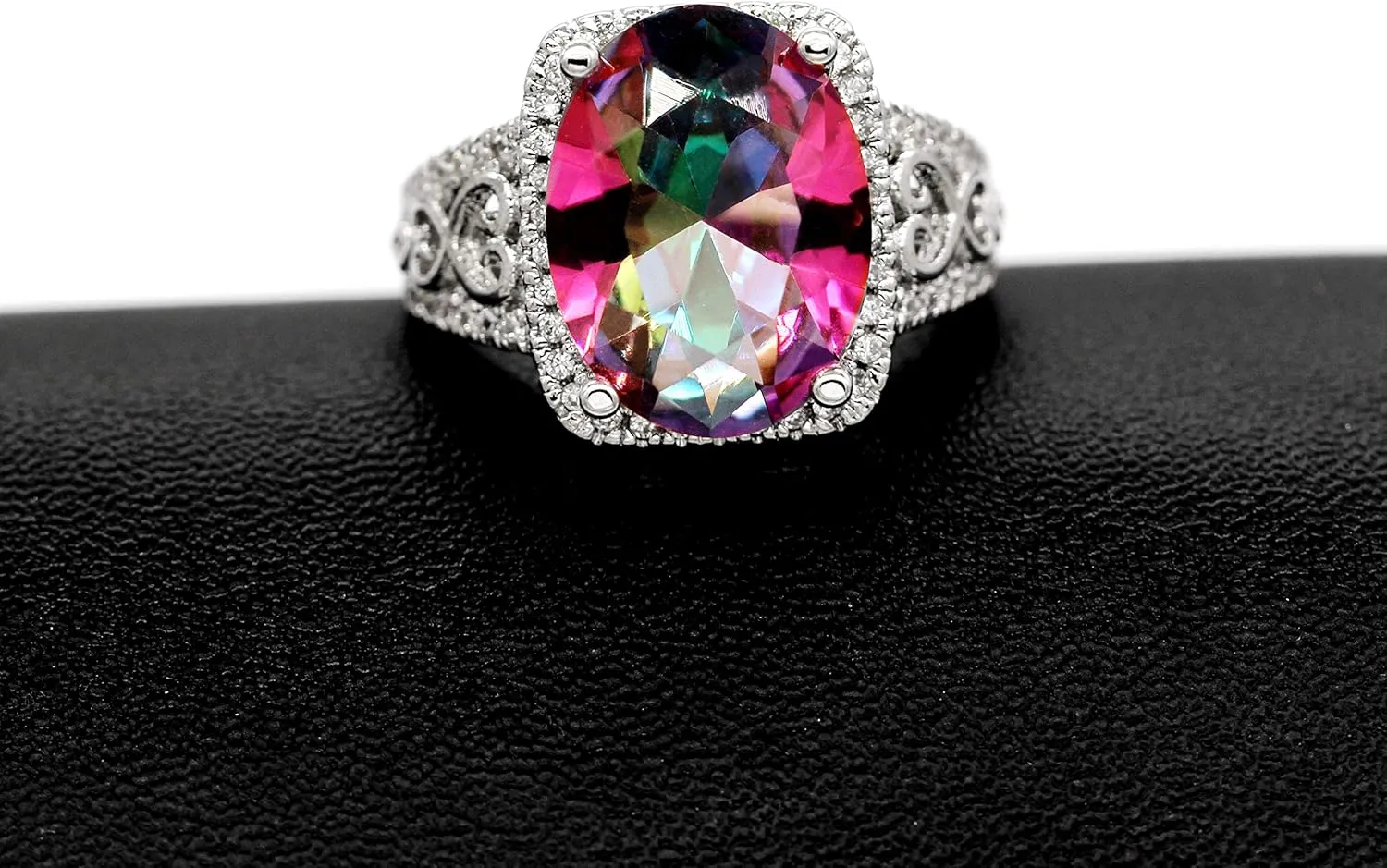 Uloveido White Gold Plated Big Oval Multicolor Cubic Zirconia Crystal Anniversary Cocktail Rings for Women Y585